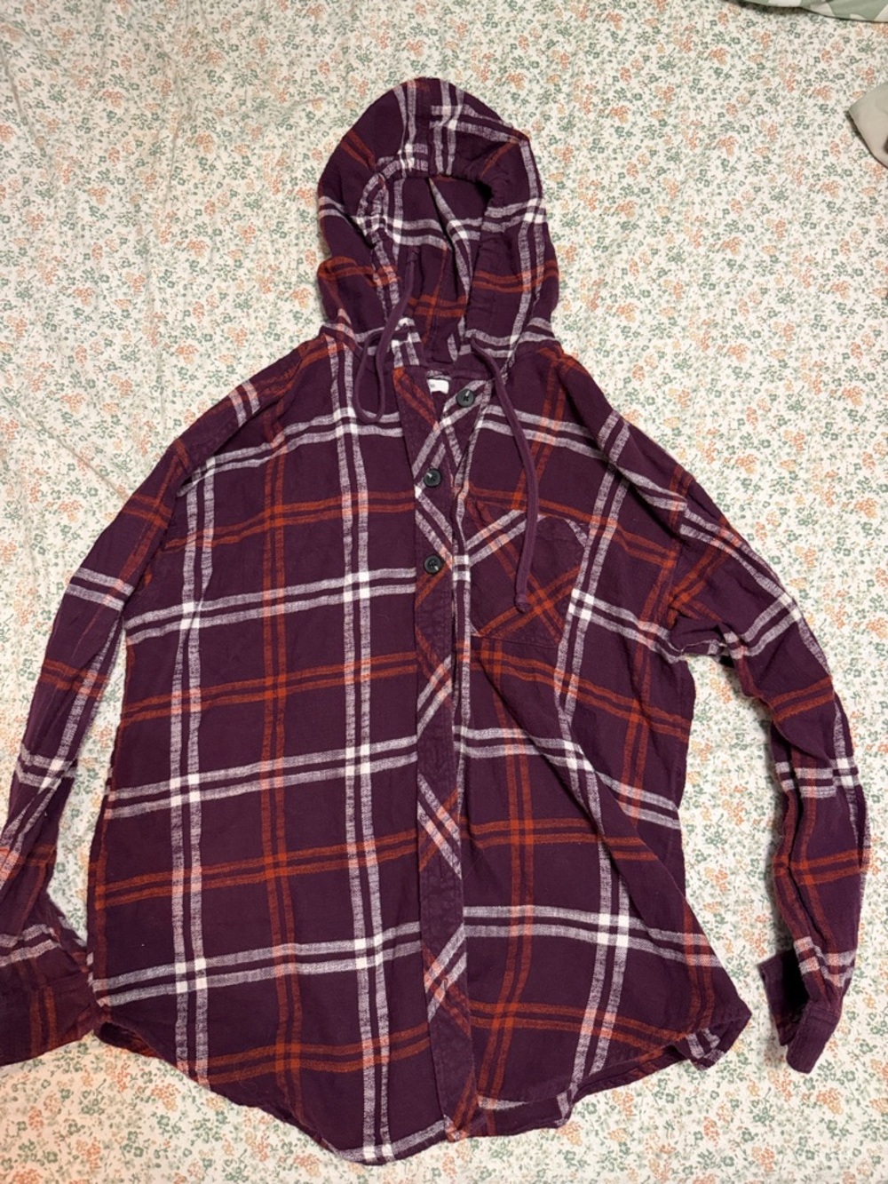 Maurices Purple and Rust Plaid Hooded Shirt